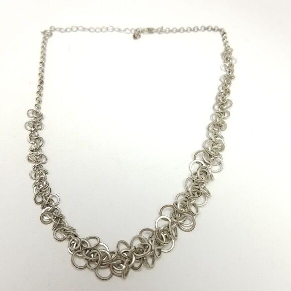 Vintage Avon Unique Chain Necklace, Ring Cluster Design, Silver Tone, Estate - Picture 5 of 5